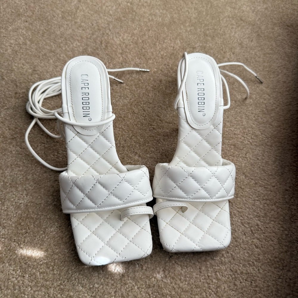 Cape Robbin Women's White Quilted Tie Up Heels